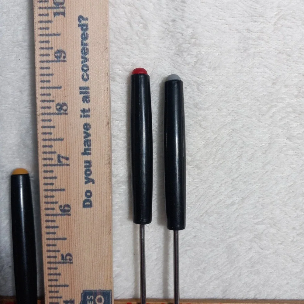 Set of 5 Fondue Forks Color Coded Black Plastic Handle Vintage 7.0